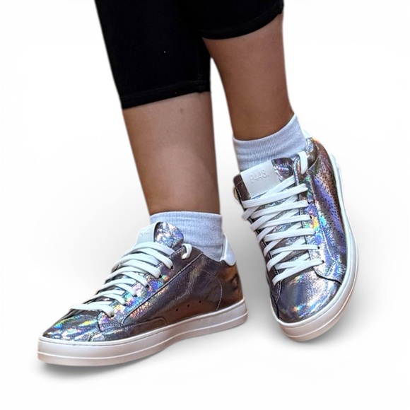 NWT P448 Leather Sneakers Women Size 9 Iridescent Low Top - Picture 11 of 13